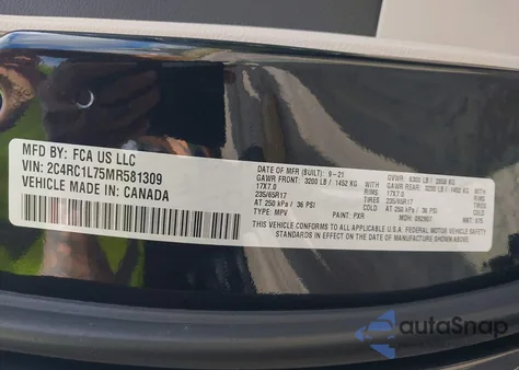 2021 Chrysler Pacifica Hybrid Touring L из США, поврежденный, VIN 2C4RC1L75MR581309